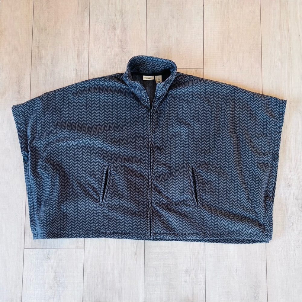 L.L Bean Blue Herringbone Fleece Poncho Cape Jacket | S